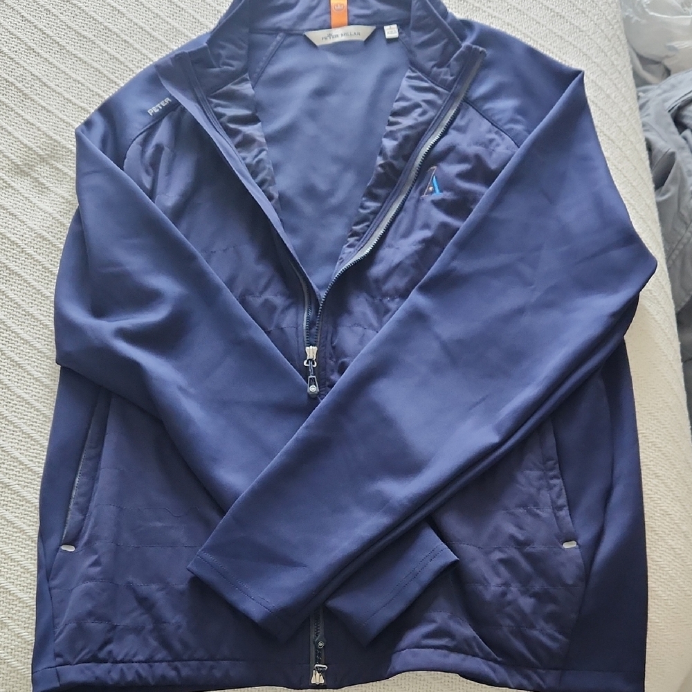 Peter Millar Navy Full-Zip Jacket with Orange Accent
